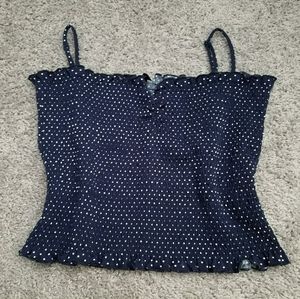 White Polka Dotted Navy Blue Tank Top